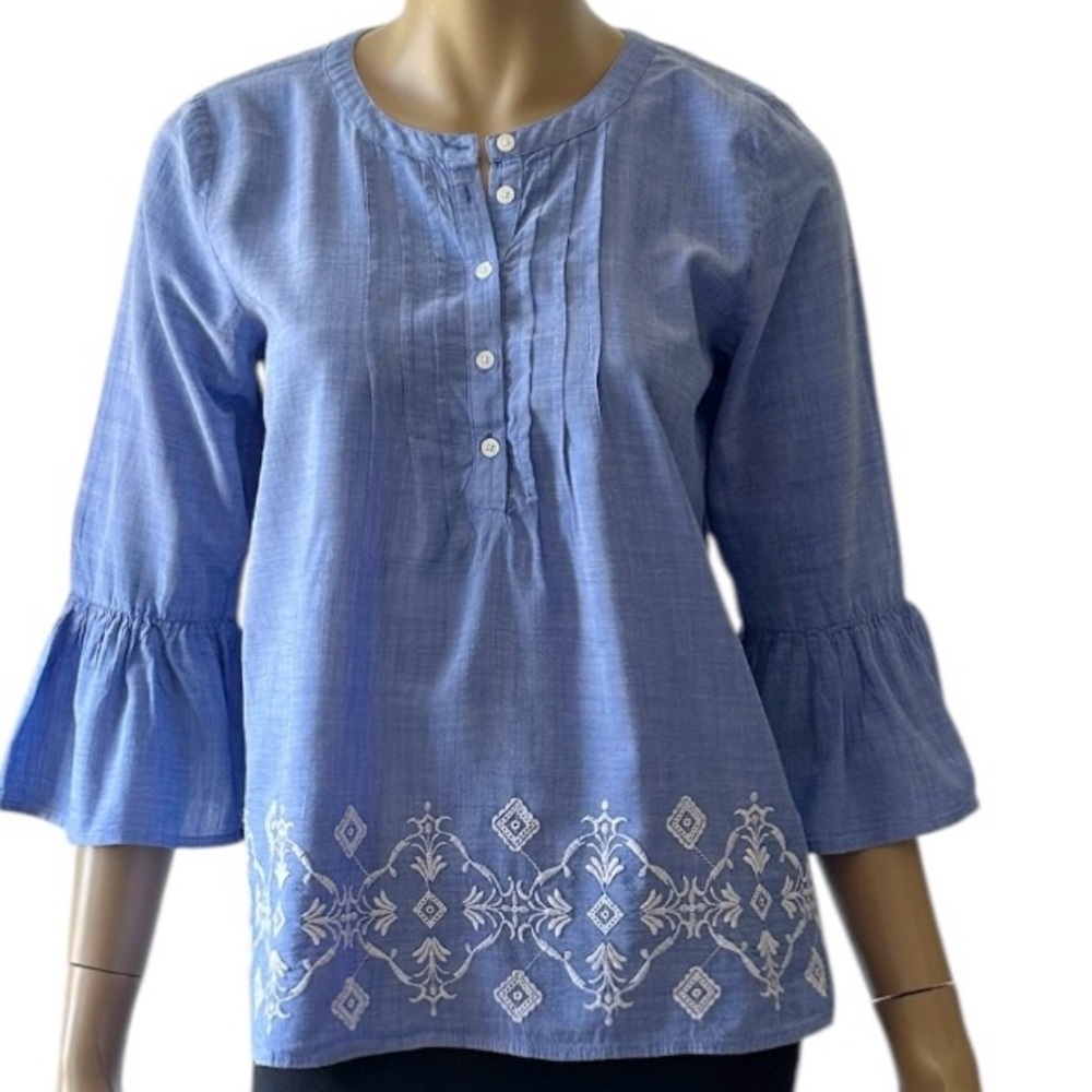 LOFT Embroidered Boho Ruffle Sleeved Top - Picture 2 of 10